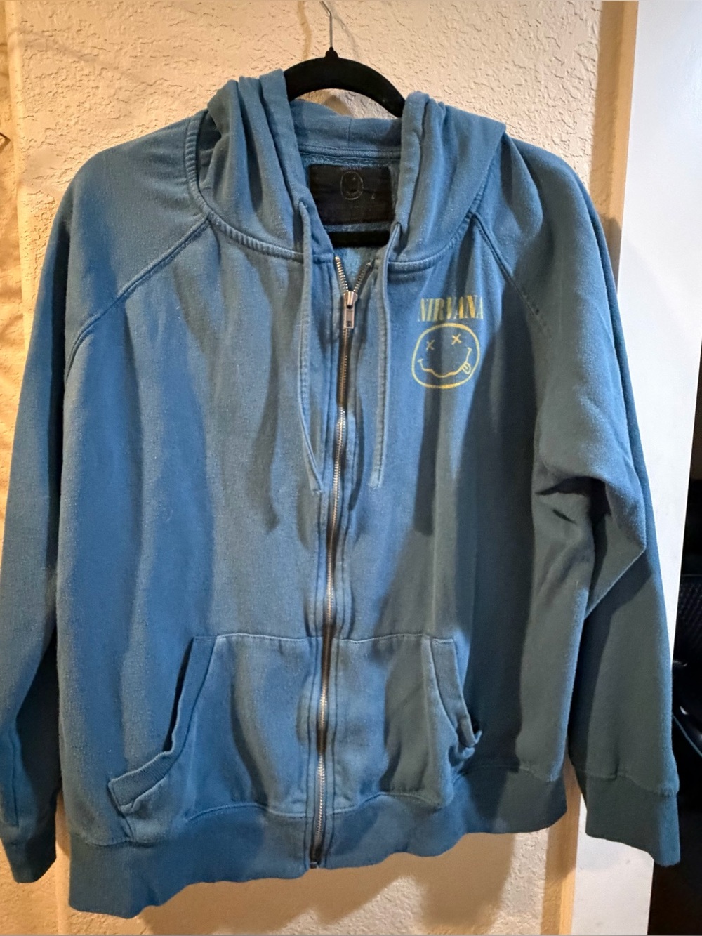 NIRVANA Teal Blue Full-Zip Hoodie with Smiley Chest Logo